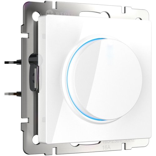 Светорегулятор с подсветкой поворотно-нажимной без рамки Werkel 5-600Вт белый глянцевый фото Светорегулятор с подсветкой поворотно-нажимной без рамки Werkel 5-600Вт белый глянцевый картинка